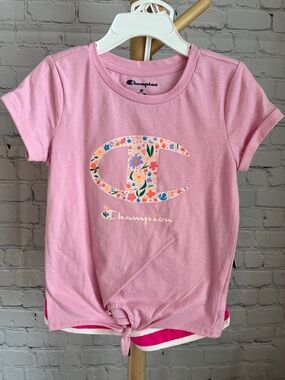 NEW Champion Pink Short Sleeve Tee with Floral C Logo & Pink Short Set